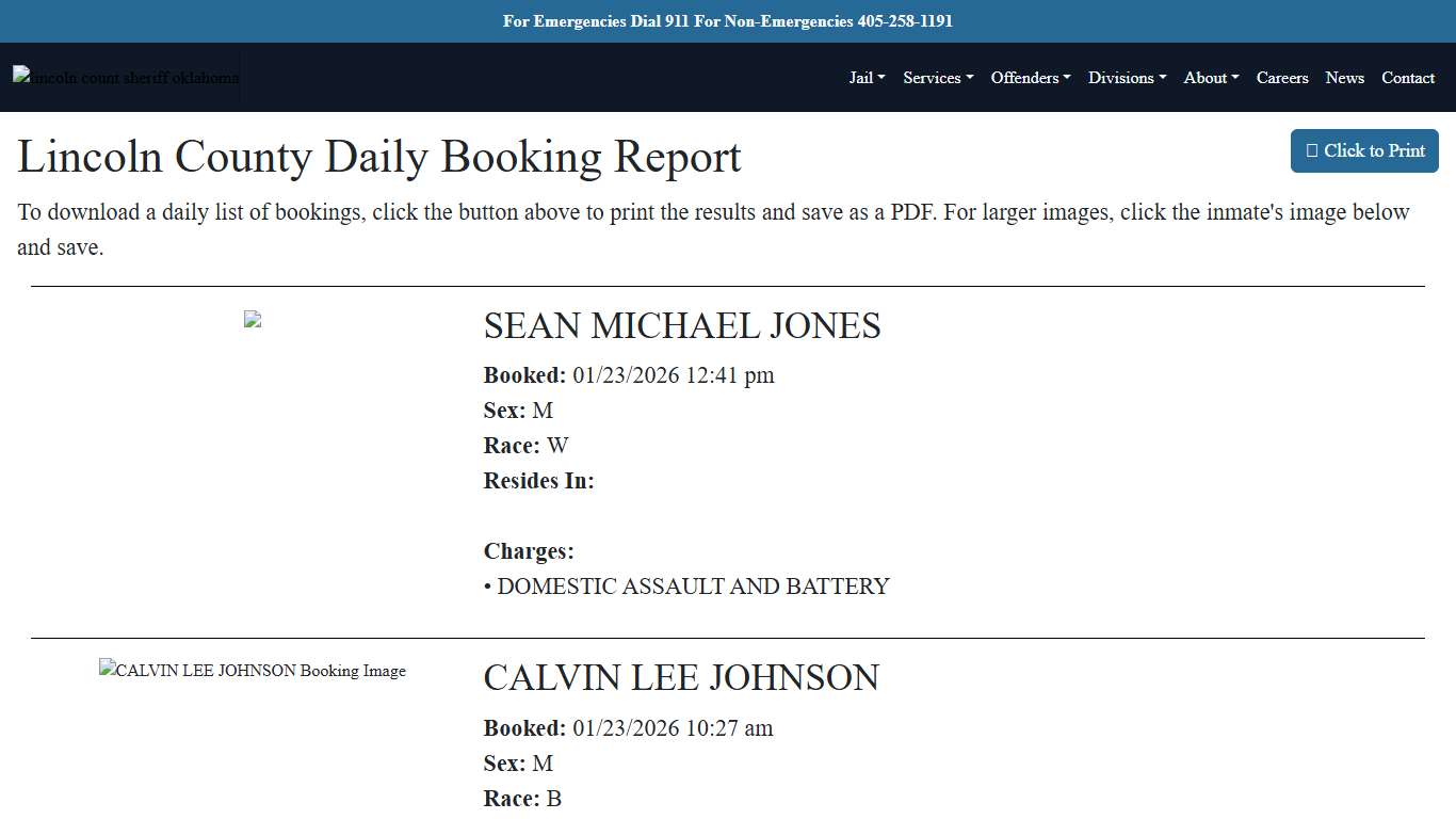 Daily Booking Report Lincoln County Sheriff's Office