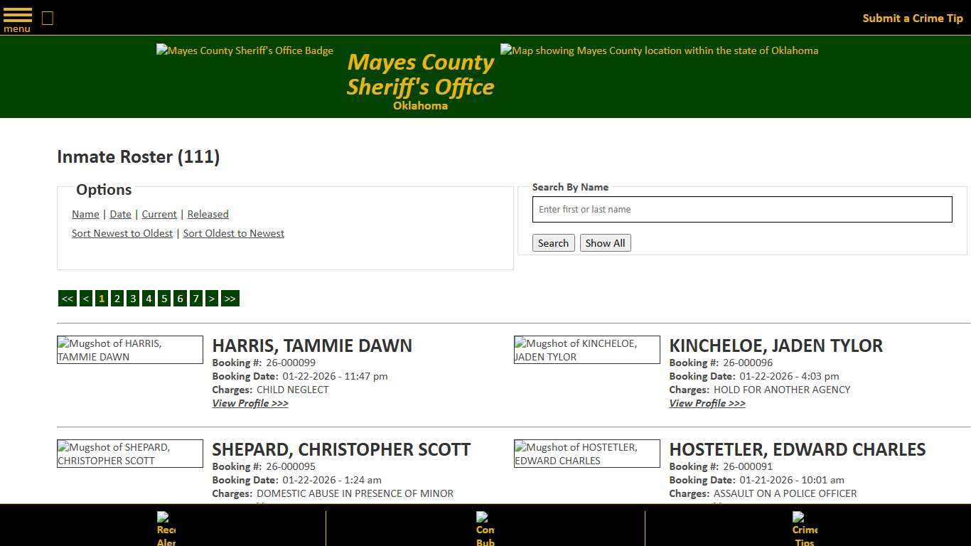 Inmate Roster - Current Inmates Booking Date Descending - Mayes County, OK Sheriff